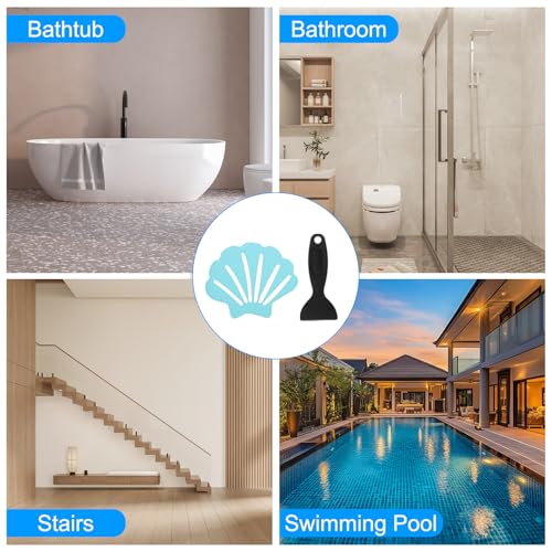 PATIKIL Bathtub Non Slip Stickers 3.54x2.76 Inch, 12 Pack Shell Safety Shower Floor Anti Slip Stickers with Adhesive Decals Scraper for Bath Tub Shower Floor Stair, Blue - color: Blue