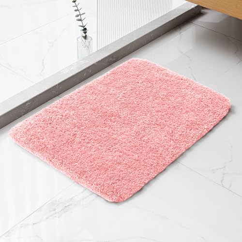 Pink Bathroom Rugs 17"x24" - High-Density Microfiber Bath Mat, Fluffy Non Slip Absorbent and Washable Bathroom Mat - Ideal for Small Spaces, Vanity, Toilet, or Pet Mat - color: Pink, size: 17"x24"