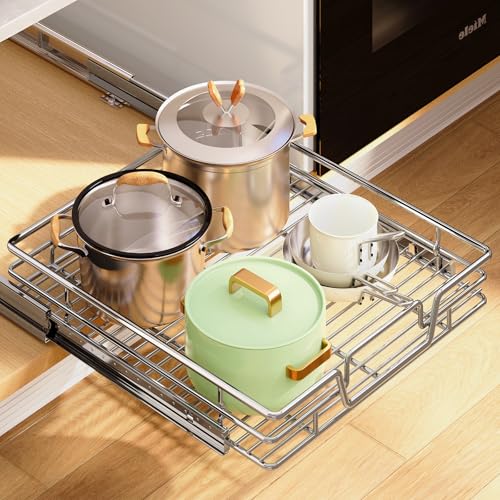 Kitchen Cabinet Pull Out Shelf and Drawer Organizer Slide Out Pantry Storaqe Basket in Multiple Sizes (17" W x 18" D,1 Tier) - size: 17" W x 18" D,1 Tier
