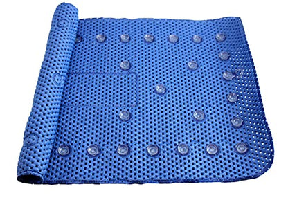 Bathtub and Shower Soft Waffle Cushioned Texture Spa Bathroom Shower and Bath Mat Non Slip 27.5" x 16" with Suction Cups and Drain Holes (Blue) - color: Blue