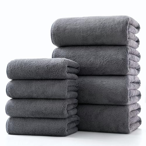 Lumimi Towel Set of 8 Very Soft Microfiber 4 Bath and 4 Hand Towels Quick Dry Light Weight for Bathroom Gym Salon, 8 Pack Dark Grey - color: Dark Grey, size: 4 Bath + 4 Hand