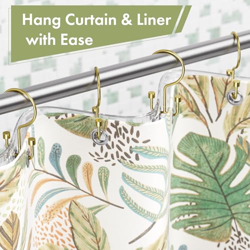 Gold Shower Curtain Hooks, 12PCS Minimalist Simple Double Shower Curtain Rings, Rust-Resistant Metal Shower Hooks, Cylinders Shower Rings for Bathroom Shower Rods Curtains - color: Gold, style: Cylinders - Double Hooks