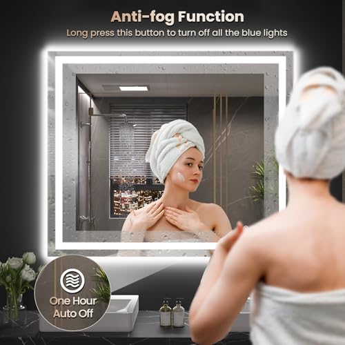 Snowdool 48 x 36 in LED Bathroom Mirror, Front and Backlit, Anti-Fog | Front and Backlit, 3 Color Temperatures, Anti-Fog, Tempered Glass - size: 36"L x 48"W