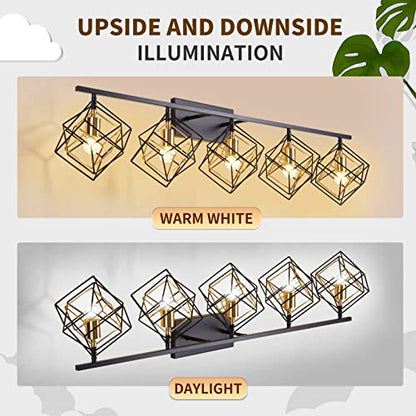 Bathroom Vanity Light with 5 Bulbs Bathroom Light Fixtures Over Mirror with Rotatable 5 Cube Shades Modern Wall Mounted Matte Black - color: Matte Black With Pineapple Gold, size: 5-Lights ( 47.2" Width )