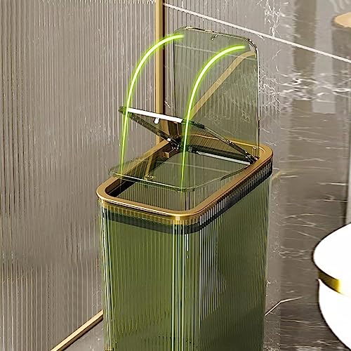 Bathroom Trash Cans with Lids, 2.6 Gallon (Green) | Garbage Can for Bedroom, Office, Plastic Slim Waste Basket with Press Top Lid, 10L Clear Trash Bin for Home, Kitchen - color: Green, style: Top and Bottom Opening