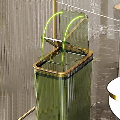 Bathroom Trash Cans with Lids, 2.6 Gallon (Green) | Garbage Can for Bedroom, Office, Plastic Slim Waste Basket with Press Top Lid, 10L Clear Trash Bin for Home, Kitchen - color: Green, style: Top and Bottom Opening