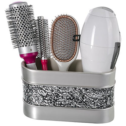 Creative Scents Crackled Glass Silver Toothbrush and Toothpaste Holder for Bathroom - Decorative Bathroom Counter Electric Toothbrush Organizer, 3 Slot, Makeup Brush Holder - style: Bathroom Organizer