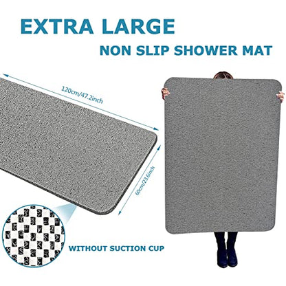 godehone Shower Mats Non Slip Without Suction Cups, PVC Loofah Bathroom Mats, Loofah Mats for Shower and Bathroom, Quick Drying, 23.6× 47.2 Inch, Grey - color: Grey, size: 47.2" x 23.6" (Rectangular)