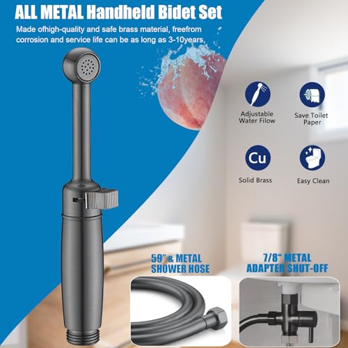 SonTiy Handheld Bidet Sprayer for Toilet, Cloth Diaper Sprayer Set Hand Held Bidet Jet Spray for Toilet with Backflow Preventer, Adjustable Water Pressure Control, Brass, Black Stainless - color: Black Stainless
