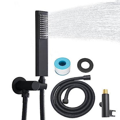 Solid Brass Handheld Shower Head Arc Design High Pressure Matte Black Hand Shower Wand with Adjustable Supply Elbow Wall Connector Shower Holder and 59″ Stainless Steel Hose Set - color: Matte Black