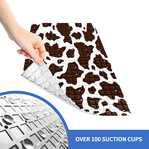 Bath Tub Mat Non Slip Shower Mat Cow Print Extra Long Bathtub Mat 26.8x15 inches Bathroom Bath Mat with Suction Cups Drain Holes Machine Washable - color: Cow Print