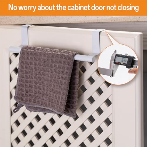 Cabinet Door Towel Bar, Kitchen Towel Holder, White 2 Pack | Extended Anti-Slip Arm, EVA Scratch Guard Pads, No-Drill Install, Stainless Steel Dish Towel Holder, Kitchen Towel Rack - color: White