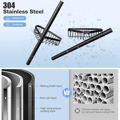 Fits Corner Shower Caddy Tension Pole Only: 1 Pack Stainless Steel Waterproof Bathroom Storage Basket - Large Size 8.1" D x 9.5" W x 3.6" H
