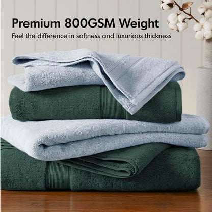 Madison Park 800GSM 100% Cotton Bathroom Bath Towel Set of 8, Dark Green | Long Staple, Highly Absorbent, Durable Hotel Spa Quality, Quick Dry, Double Stitched Hems, Lint Reducing, OEKO-TEX Certified - color: Dark Green, size: Multi-Sizes