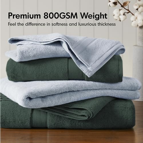 Madison Park 800GSM 100% Cotton Bathroom Bath Towel Set of 8, Dark Green | Long Staple, Highly Absorbent, Durable Hotel Spa Quality, Quick Dry, Double Stitched Hems, Lint Reducing, OEKO-TEX Certified - color: Dark Green, size: Multi-Sizes