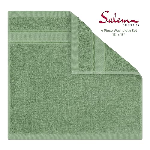 American Soft Linen Salem Washcloth Sets, 4 Piece Luxury 600 GSM 100% Cotton Washcloths for Bathroom, 13x13 inches Washrags Premium Quality Hand Face Towels, Sage Green - color: Sage Green, size: 13x13"