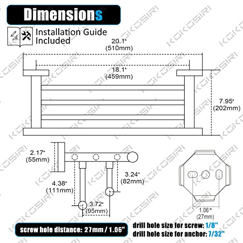 KOKOSIRI 20 Inch Towel Rail Towel Shelf with Double Towel Bars Bathroom Towel Rack Towel Holder Wall Mounted SUS 304 Stainless Steel, Brushed Nickel, B6005BR-L20 - color: Brushed Steel, size: 20 Inch