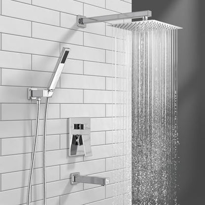 Lava Odoro Modern 3-Setting Square Shower and Tub Faucet Set with Shower Head and Handheld Sprayer Chrome, Rainfall Shower System with Tub Spout, Shower Valve Trim Kit, Chrome, SF103-C-T - color: Chrome, style: With Tub Spout