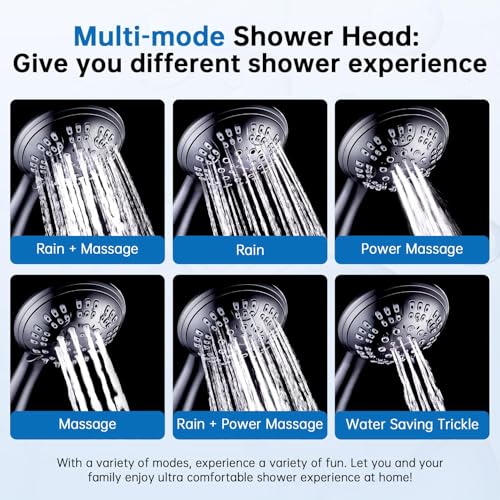 G-Promise Shower Head with Metal Shower Holder and Long Hose | High Pressure, Solid Brass Holder, 6 Spray Settings, 70" to 75" Stainless Steel Hose, Adjustable Angle, Easy DIY - color: Oil Rubbed Bronze