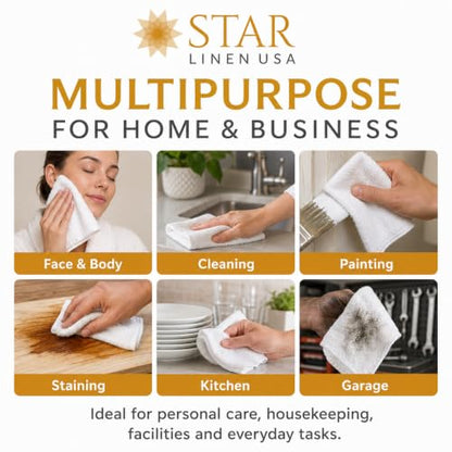100% Cotton Washcloths 12 Pack, White, 12 x 12 in, Multipurpose | Lightweight 1.3 oz Each, Hemmed Edges, Machine Washable, for Bath, Hospitality, Cleaning, Painting, Staining and Crafts - size: 1 LB Per Dozen