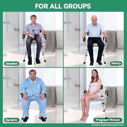 Shower Chair for Elderly and Disabled, 400 lbs, Adjustable Height | Shower Stool with Removable Back and Padded Arms, Slip Resistant Bath Seat for Inside Shower, Bathtub, Aluminum Frame - color: Dark Gray
