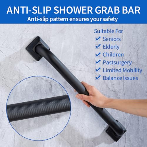 Bathroom SafetyGrab Bars for Elderly Seniors,Anti-Slip Shower Handles Toilet Grab Bars,High Weight Capacity,Wall Mounted Grab Bars for Bathtub Shower,Black Grab Bars (Black Knurled, 12-inch Grab Bar)