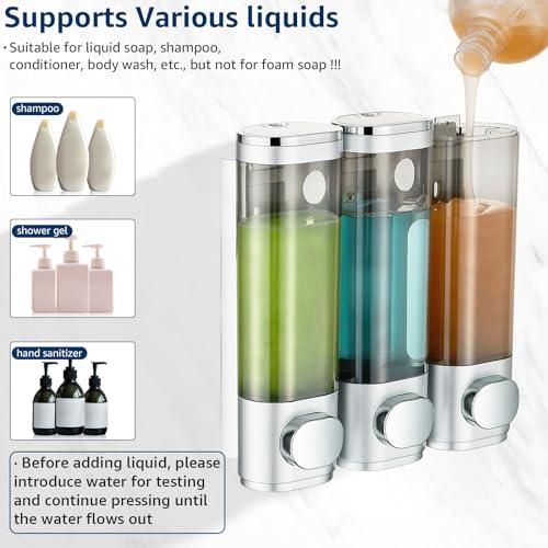 Pollock Shampoo and Conditioner Dispenser 3 Chamber No Drill | Shower Soap Pump Dispenser Wall Mounted,Body Wash Dispenser,Shower Gel Shampoo Holder for Bathroom Accessories, (Silver 3) - color: Silver 3