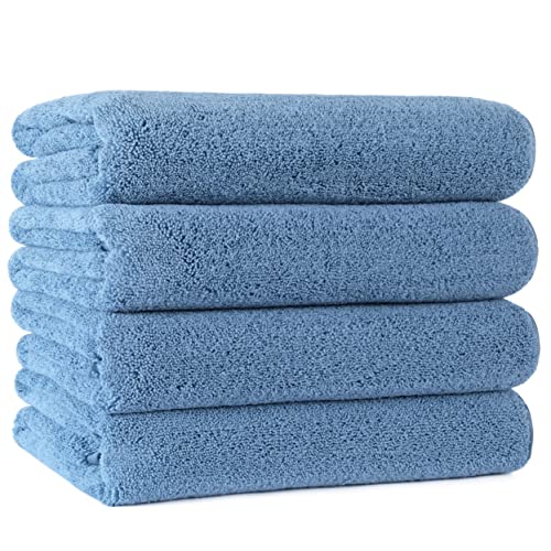 POLYTE 330 GSM Poly Blend Microfiber Quick Dry Bath Towel, 30x57 in, 4 Pack | Oversize, Lint Free, Lightweight, Body Towel - color: Blue