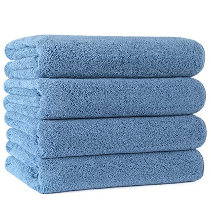 POLYTE 330 GSM Poly Blend Microfiber Quick Dry Bath Towel, 30x57 in, 4 Pack | Oversize, Lint Free, Lightweight, Body Towel - color: Blue