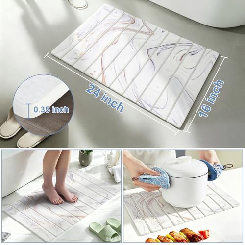 Dish Drying Mat, Stone Drying Mat for Kitchen Counter, Stone Bath Mat,White | Water Absorbing Diatomaceous Earth Drying Stone for Kitchen Counter, Bath Stone Mat, Kitchen Dish Drying Stone Mat, 24"×16" - color: White