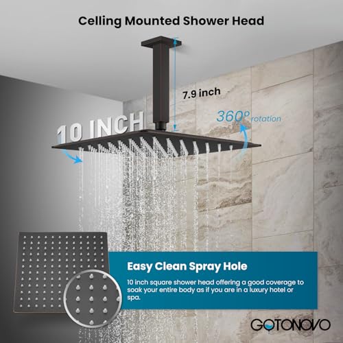 gotonovo Ceiling Shower System with Handheld Oil Rubbed Bronze,10 inch Head | Ceiling Mount Bathroom Shower Faucet Set,SUS304 Rainfall Head and Handle Set Combo,Brass Valve Trim Kit,All Metal - color: Bronze, size: 10 inch Head