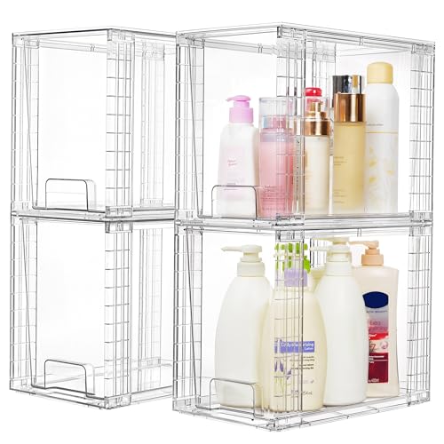 Vtopmart 4 Pack Clear Stackable Storage Drawers,9.7" High Plastic Organizers Bins for Skincare, Bathroom Supplies,Ideal for Cabinet,Undersink,Vanity,Kitchen,Pantry Organization - size: 4Pack 9.7"H