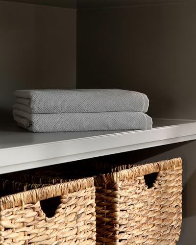 Cozy Earth Nantucket 60% Cotton 40% Viscose from Bamboo Hand Towel | 600 GSM Plush and Fast-Drying with Rice Weave Pattern, 2 Pack 20" x 30" Luxury Hand Towel, Light Grey - color: Heathered Light Grey, size: Hand Towel