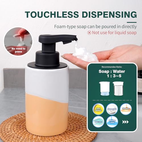 BosilunLife Automatic Soap Dispenser Ceramic Hand Free Soap Dispenser with Waterproof Pump Rechargeable Smart Electric Soap Lotion Dispenser Touchless for Kitchen Bathroom (White-Orange, Foam Pump) - color: White-orange(foam)