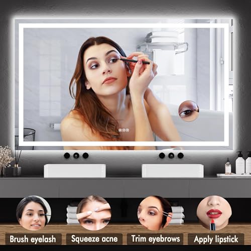 IDEALHOUSE 60"x 36" LED Bathroom Mirror with Lights - Dimmable Dual Lighting (Front & Backlit) Vanity Mirror, Anti-Fog & Shatterproof, 3X Magnification, Rectangular Wall Mount - size: 60"L x 36"W