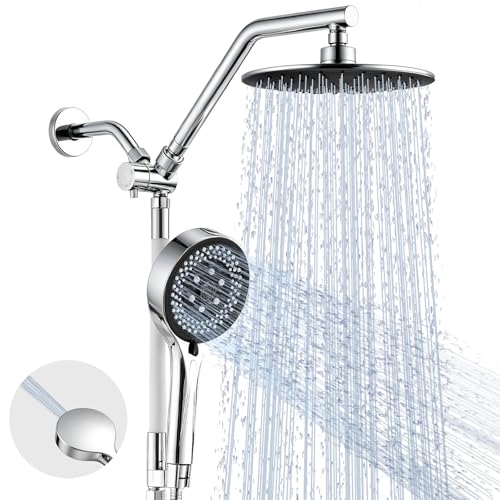 Rain Shower Head with Handheld Combo, Chrome Finish | 9" rainfall head, silicone slide bar, 3-way diverter, 59" SS hose, dual high-pressure spray, G1/2 fit, tool-free install
