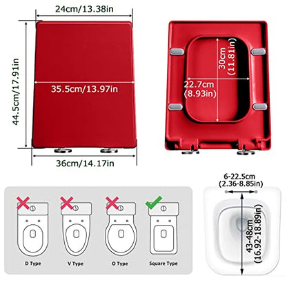 Toilet Seat Quick Release with Soft Close and Removable Hinges, Bathrooms Square is Easy to Clean and Install