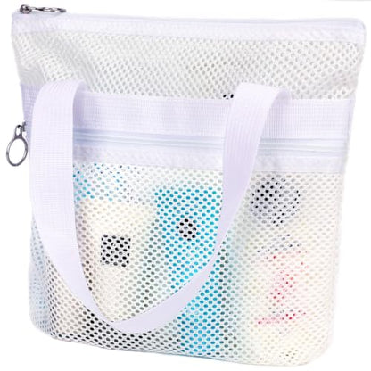 GYEUKHAM Portable Mesh Shower Caddy with 2 Zipper Pockets & Dual Handles, Quick-Drying Hanging Shower Tote for College Dorm, Gym, Travel & Camping, White - color: Small-White-1 Pack