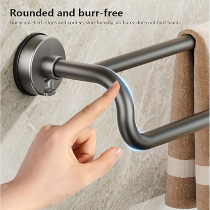 Towel Bar Suction Cup Holder, Wall Mount 2-in-1 Space-Saving Towel Rack for Bathroom, No-Drill Installation, Easy to Use Towel Hanger Rail - size: 40cm/15.7"