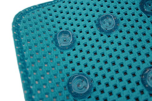 Bathub and Shower Soft Waffle Cushioned Texture Spa Bathroom Shower and Bath Mat Non Slip 27.5" x 16" with Suction Cups and Drain Holes (Turquoise) - color: Turquoise