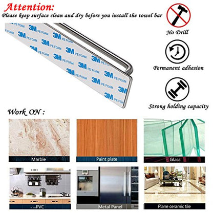 Sumnacon Towel Bar Rack with Hook, 13.38 Inch 3M Self Adhesive Stainless Steel Towel Holder Organizer for Bathroom Kitchen Bedroom, Brushed Finish (Towel Rack with Hook)