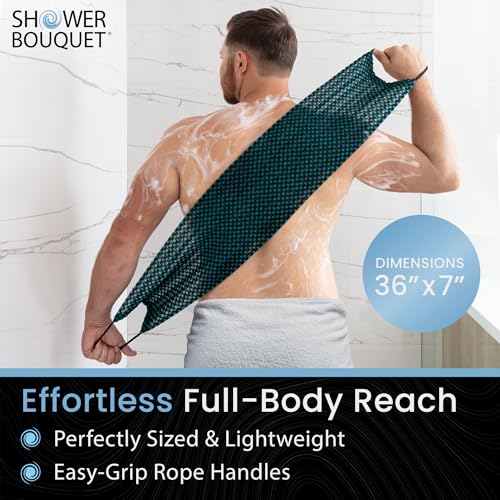 SHOWER BOUQUET Japanese-Exfoliating-Washcloth 2-Pack Charcoal & Silver Ion | Exfoliating Towel & Handles | 2-Sided Gentle Exfoliation & Deep Cleansing Back & Body Wash Cloths for Shower | White + Green - color: Charcoal Green + Charcoal White, size: 1 Cou