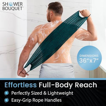 SHOWER BOUQUET Japanese-Exfoliating-Washcloth 2-Pack Charcoal & Silver Ion | Exfoliating Towel & Handles | 2-Sided Gentle Exfoliation & Deep Cleansing Back & Body Wash Cloths for Shower | White + Green - color: Charcoal Green + Charcoal White, size: 1 Cou