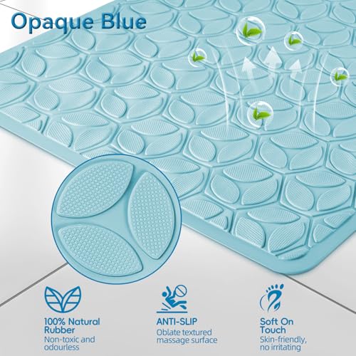 Non-Slip Rubber Bathtub Mat with Suction Cups, 16 × 28 Inch (Blue) | 100% Rubber, Leaf Texture. Vacuum Suction Cups. Soft on Touch. BPA/PVC-Free. Machine Wash. Safe For Bath, Shower, Pet Dogs. - color: Blue, size: 28" x 16" (Rectangular)