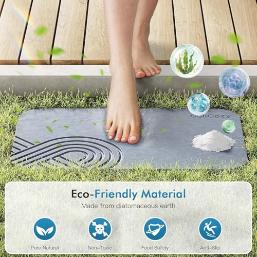 SoliCozy Stone Bath Mat - Diatomaceous Earth Quick Dry Bath Mat, Super Absorbent Non-Slip Shower Mat for Bathroom, Kitchen, Pool - Natural Diatomite Bathtub Mat (Grey, 16x24in.