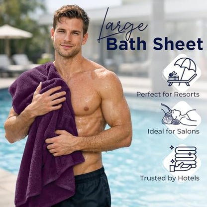 DAN RIVER 2 Pack Bath Sheets Extra Large 35x70, Large Bath Towels for Adults, XL Oversized Heavy Duty Towel Set, 600 GSM 100% Ring Spun Cotton, Soft Quick Dry, Purple Passion - color: Purple Passion