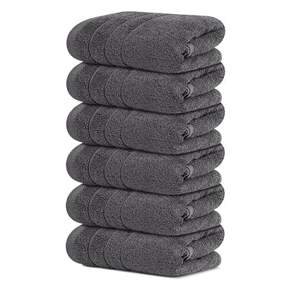 6 Piece Hand Towels Set 16 x 28 Inches, Dark Grey | 100% Cotton, Lighter Weight, Quick to Dry, 16 x 28 Inches, Super Soft & Absorbent, Perfect for Bathroom & Kitchen - color: Dark Grey