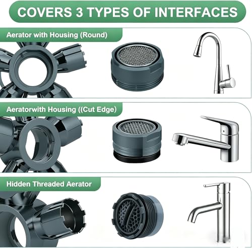 10-in-1 Faucet Aerator Removal Tool, Universal Aerator Wrench Kit, Multi-Function Faucet Key Set Compatible with Moen Delta Kohler, Fits M16.5-M28 Standard & Cache Aerators