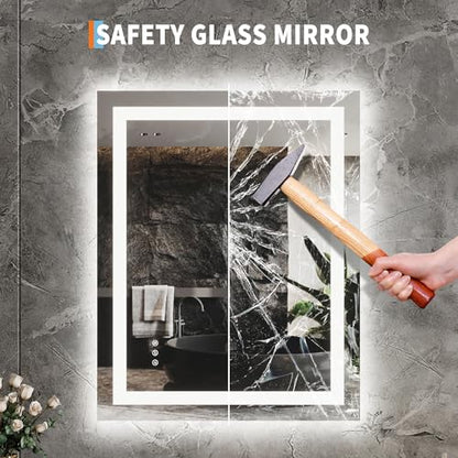 24x32 LED Vanity Mirror for Bathroom, Dual Backlit & Front Lighting, 3CCT Dimmable, Anti-Fog, Shatterproof Tempered Glass, ETL Certified, Memory Feature, Modern Frameless Wall Mirror with Lights