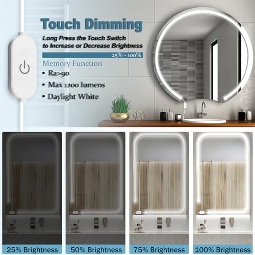 LED Vanity Mirror Lights, Hollywood Style Makeup Lighting, 10FT/6000K/Dimmable/12V Adapter/Self-Adhesive Strip Lights for Mirror, Lighting for Makeup Vanity Table & Bathroom Mirror - size: 10FT Vaniyt Light strip
